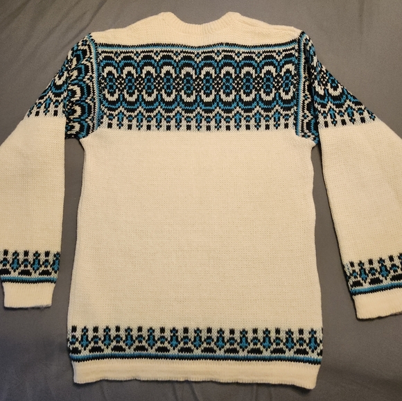 VINTAGE NORDSTRIKK FAIR ISLE WOOL CREAM/BLUE NORWAY SIZE LARGE UNISEX - Picture 4 of 9